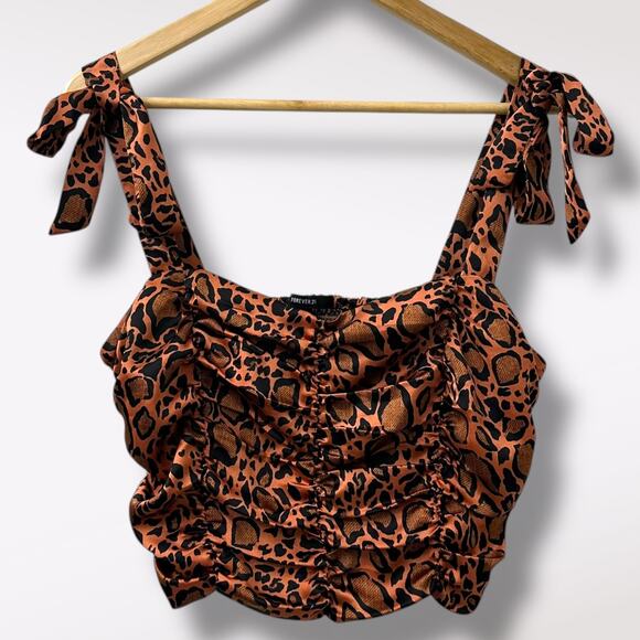 Forever 21 L Cropped Cheetah Print Top Corset Ruched Satin Party Club Glam Chic - Picture 2 of 7
